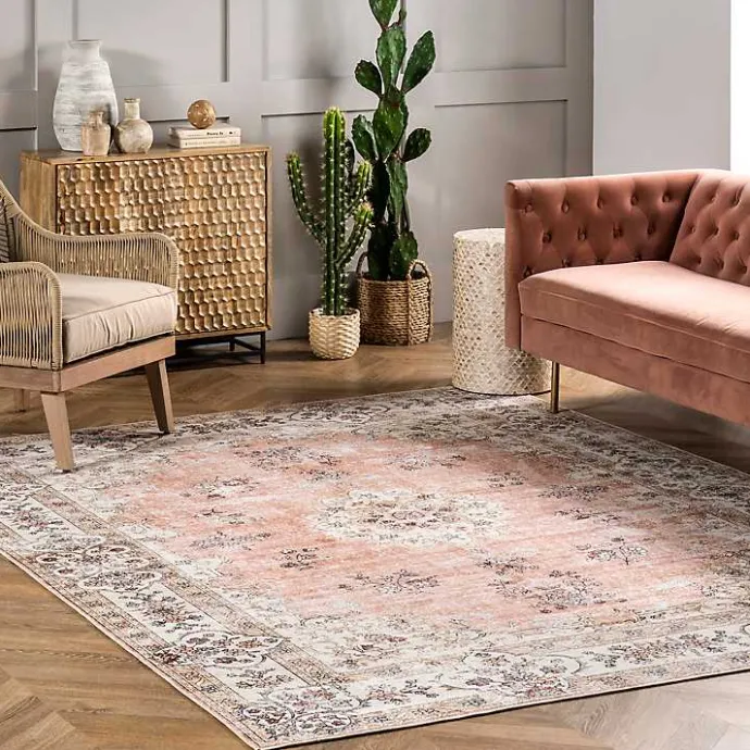 Kirklands Home Orange Vintage Floral Washable Area Rug, 4x6