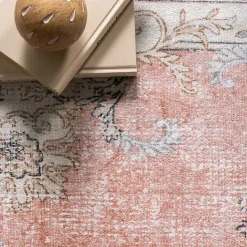 Best Kirklands Home Orange Vintage Floral Washable Area Rug, 5x8