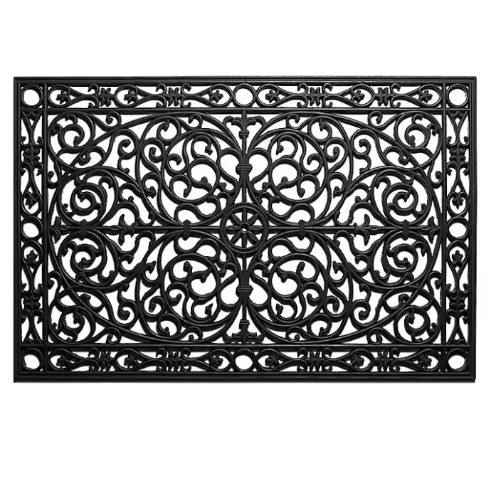 Kirklands Home Ornate Art Deco Rubber Doormat, 36x24 in. Black