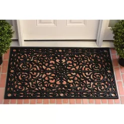 Kirklands Home Ornate Art Deco Rubber Doormat, 36x24 in. Black