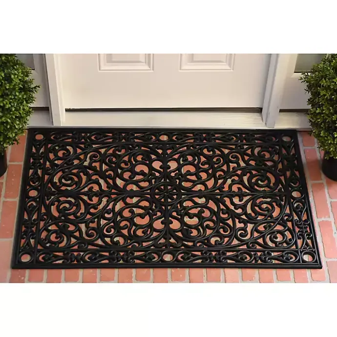 Kirklands Home Ornate Art Deco Rubber Doormat, 36x24 in. Black