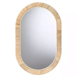 Kirklands Home Oval Mahogany and Rattan Wall Mirror