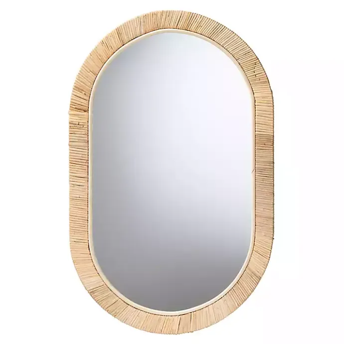 Kirklands Home Oval Mahogany and Rattan Wall Mirror