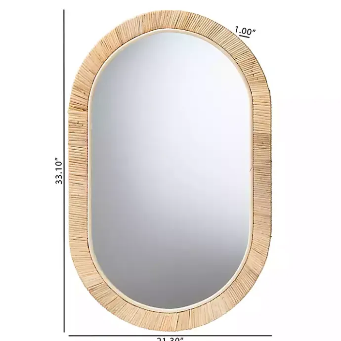Kirklands Home Oval Mahogany and Rattan Wall Mirror