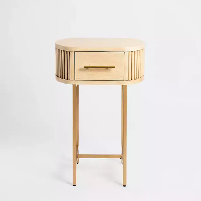 Online Kirklands Home Oval Ribbed Single Drawer Accent Table Tan