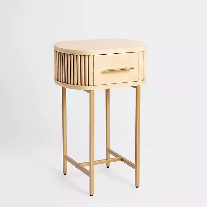 Online Kirklands Home Oval Ribbed Single Drawer Accent Table Tan