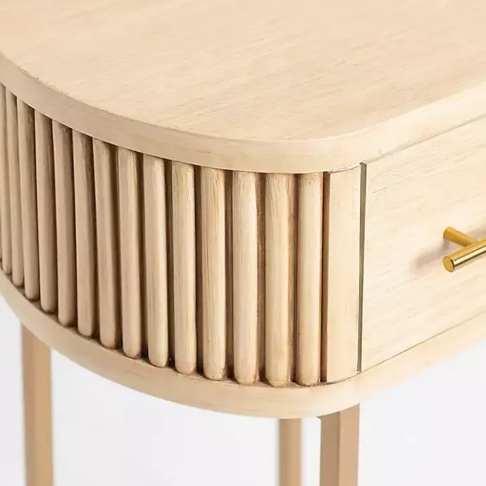 Online Kirklands Home Oval Ribbed Single Drawer Accent Table Tan