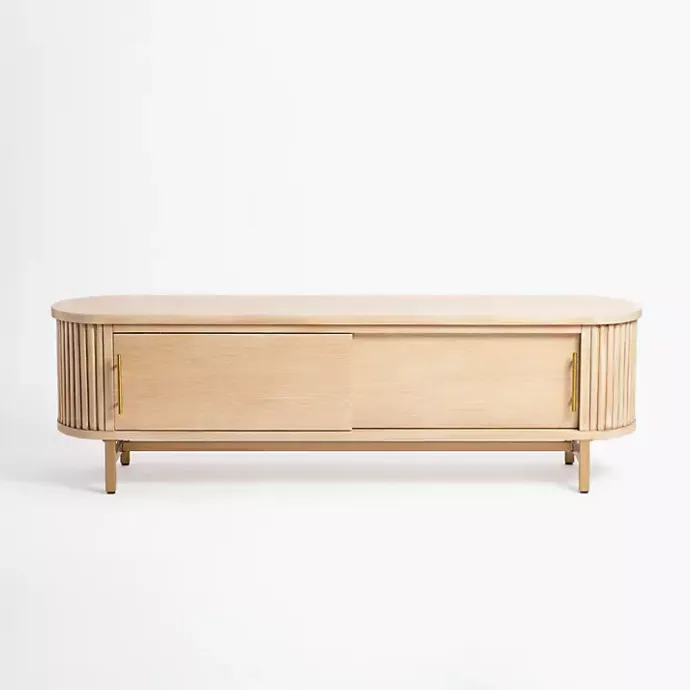 Outlet Kirklands Home Oval Ribbed Sliding Doors Coffee Table Tan