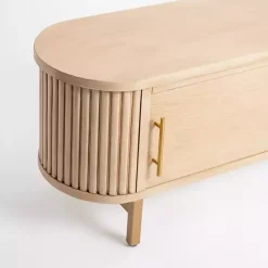 Outlet Kirklands Home Oval Ribbed Sliding Doors Coffee Table Tan