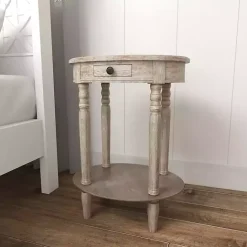 Best Kirklands Home Oval washed Pine Wood Side Table White