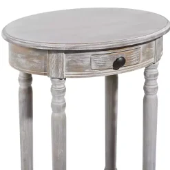 Best Kirklands Home Oval washed Pine Wood Side Table White