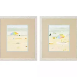 Hot Kirklands Home Pastel Beach Umbrella Framed Art Prints, Set of 2 Tan