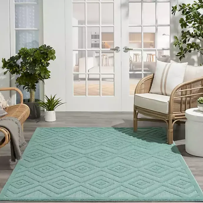 Hot Kirklands Home Pastel Lime Diamond Outdoor Area Rug, 6x9 Green