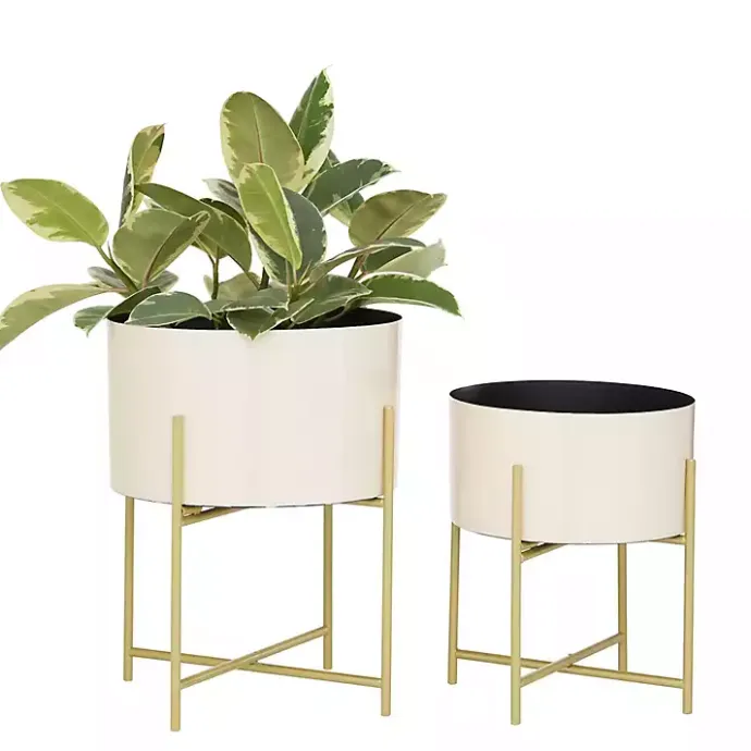 New Kirklands Home Peach Iron X-Base Planters, Set of 2