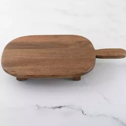 Sale Kirklands Home Pedestal Mango Wood Rounded Serving Board Brown