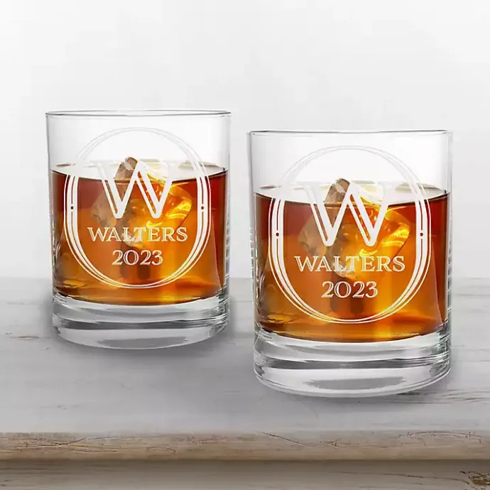 Kirklands Home Personalized Art Deco Whiskey Glasses, Set of 2