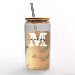 Online Kirklands Home Personalized Monogram M Floral Glass Cup