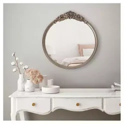 Kirklands Home Pewter Wood Carved Rosettes Wall Mirror