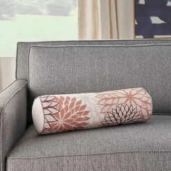 Sale Kirklands Home and Beige Floral Outdoor Bolster Pillow Pink