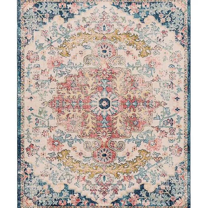Discount Kirklands Home Pink and Blue Traditional Medallion Area Rug, 8x12