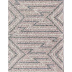 New Kirklands Home Pink and Gray Zigzag Area Rug, 8x10