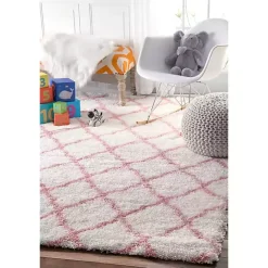 Online Kirklands Home Pink and White Iliza Trellis Area Rug, 5x8