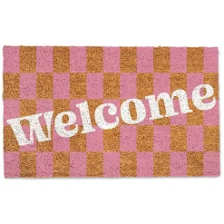 Online Kirklands Home Pink Checkered Welcome Coir Doormat