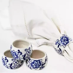 Discount Kirklands Home Pip Vintage Blue Floral Napkin Rings, Set of 4