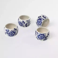 Discount Kirklands Home Pip Vintage Blue Floral Napkin Rings, Set of 4