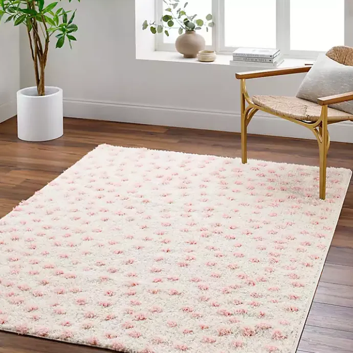 New Kirklands Home Plush Pink Dotted Area Rug, 5x7