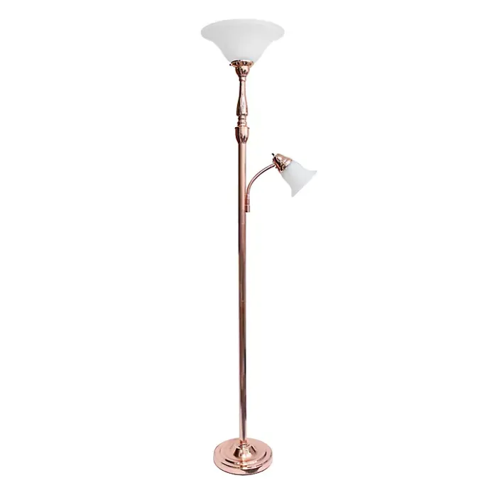 Kirklands Home Polished Rose Gold and White Reading Arm Torchiere Pink