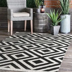 Online Kirklands Home Rain Diamond Fringe Indoor/Outdoor Area Rug, 5x8