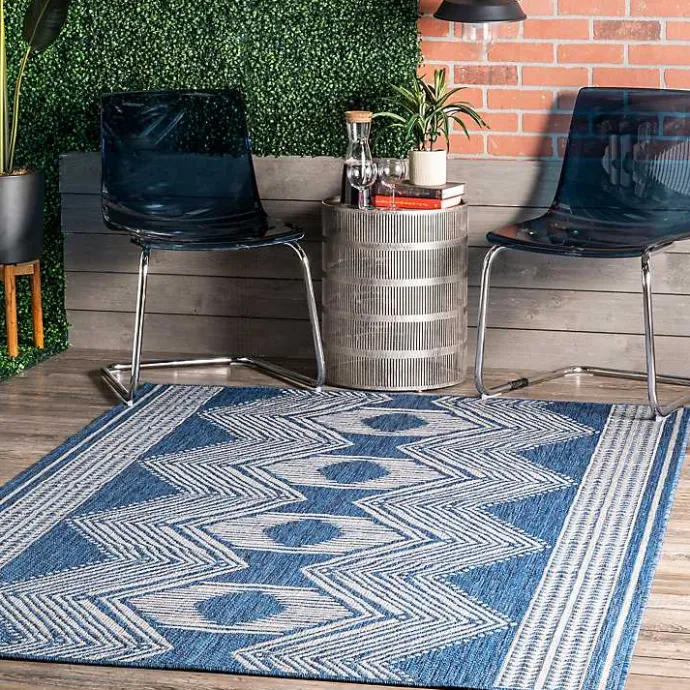 Outlet Kirklands Home Raina Blue Tribal Zig Zag Outdoor Rug, 5x8