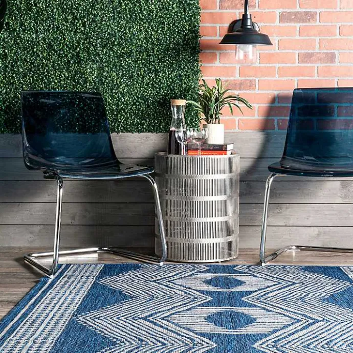 Outlet Kirklands Home Raina Blue Tribal Zig Zag Outdoor Rug, 5x8