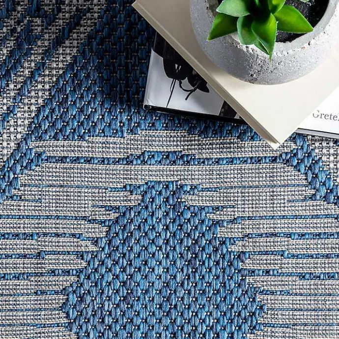 Outlet Kirklands Home Raina Blue Tribal Zig Zag Outdoor Rug, 5x8