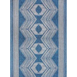 New Kirklands Home Raina Blue Tribal Zig Zag Outdoor Rug, 8x10