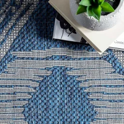 New Kirklands Home Raina Blue Tribal Zig Zag Outdoor Rug, 8x10