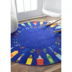 Hot Kirklands Home Rainbow Alphabet Round Rug, 5 ft. Multi