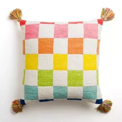 Hot Kirklands Home Rainbow Checkered Outdoor Pillow Multi