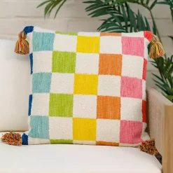 Hot Kirklands Home Rainbow Checkered Outdoor Pillow Multi