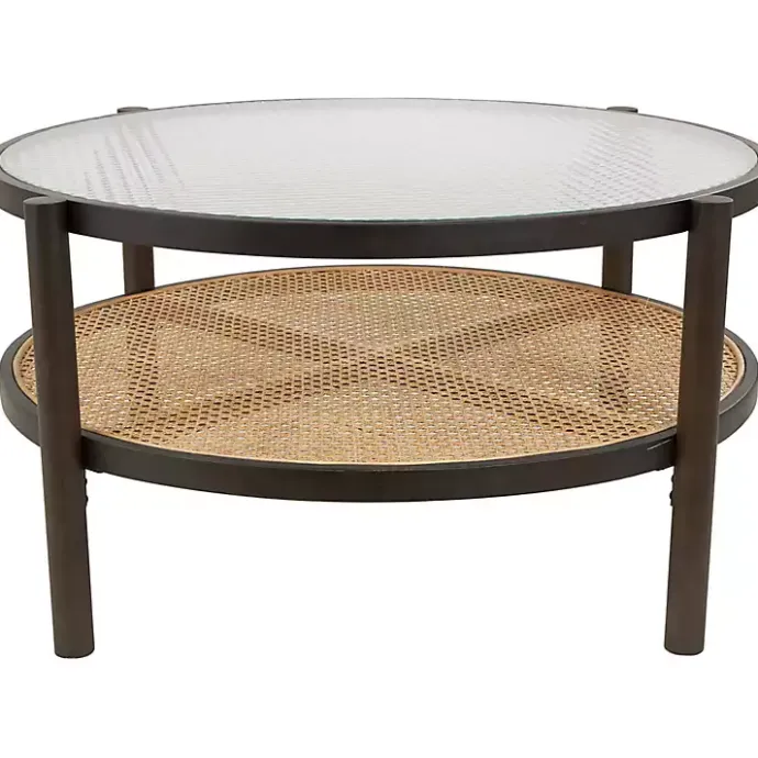 Outlet Kirklands Home Rattan and Glass 2-Tier Coffee Table