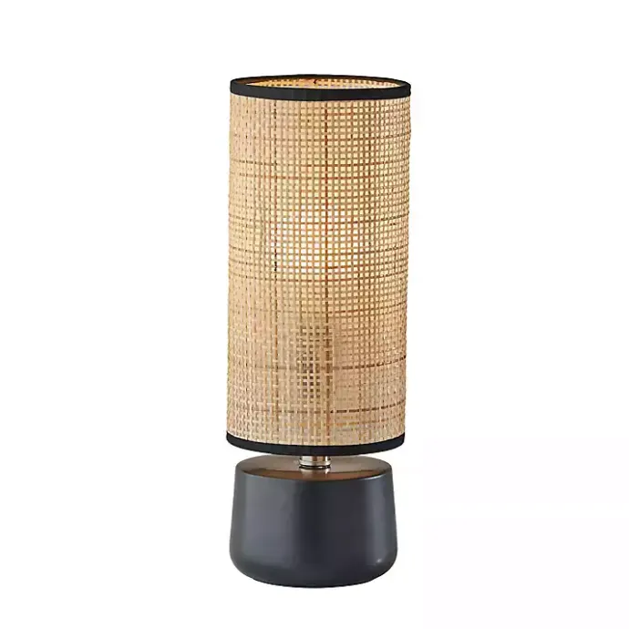 New Kirklands Home Rattan Cylinder Shade Black Base Table Lamp