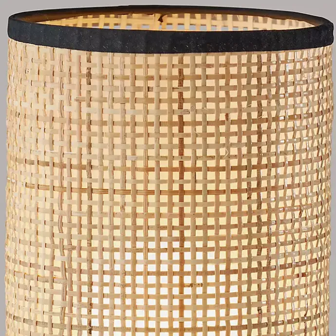 New Kirklands Home Rattan Cylinder Shade Black Base Table Lamp