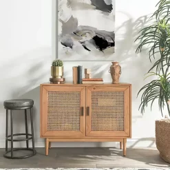 Best Kirklands Home Reclaimed Pine and Woven Cane Cabinet