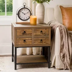 Kirklands Home Reclaimed Wood Accent Table with Keeping Drawers Brown