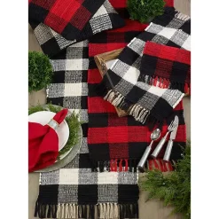 Outlet Kirklands Home Red and Black Buffalo Check Fringe Table Runner