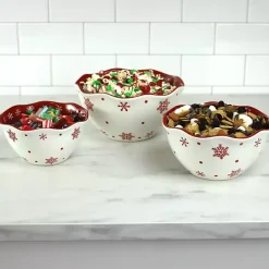 Outlet Kirklands Home Red and White Nesting Christmas Bowls, Set of 3