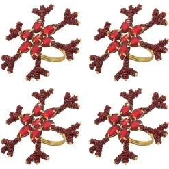New Kirklands Home Beaded Snowflake Napkin Rings, Set of 4 Red