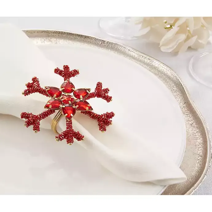 New Kirklands Home Beaded Snowflake Napkin Rings, Set of 4 Red
