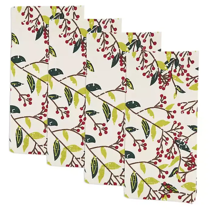 New Kirklands Home Red Berry Delight Cotton Napkins, Set of 4
